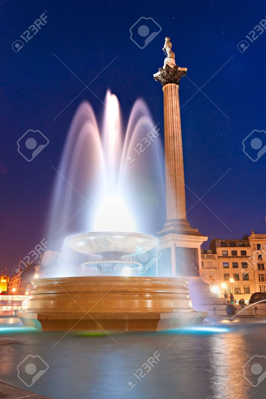 Night Shot Of Trafalgar Square, London