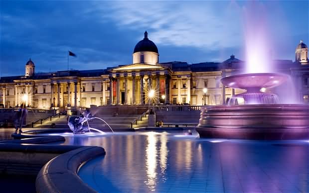 Night View Of Fountains at Trafalgar Square