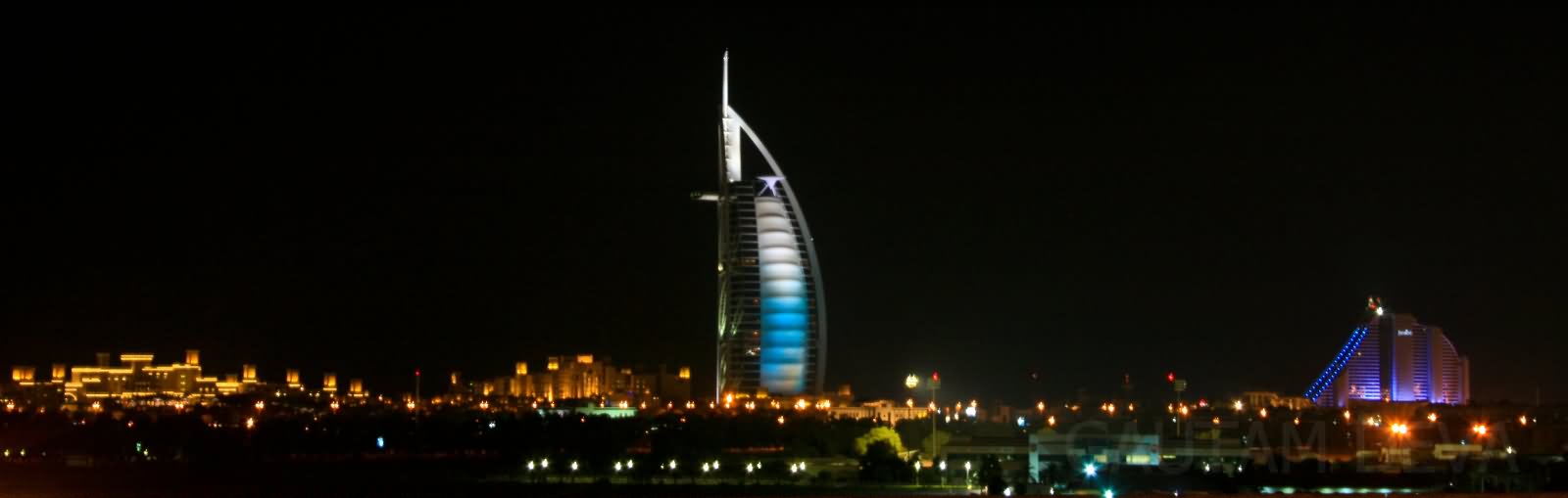 Panorama View Of The Burj Al Arab During Night