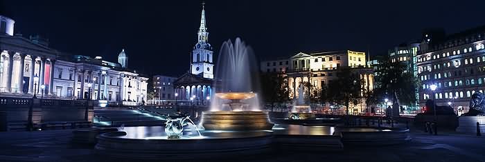 Panorama View Of Trafalgar Square At Night