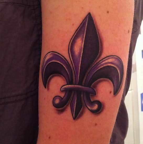 Purple Ink Fleur De Lis Tattoo On Arm