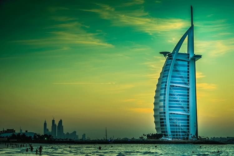 Sunset View Of The Burj Al Arab In Dubai