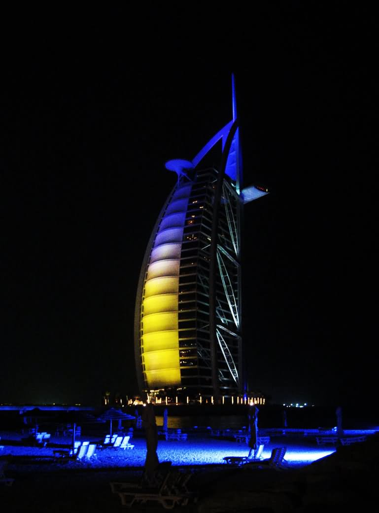 Three Different Colors On The Burj Al Arab At Night