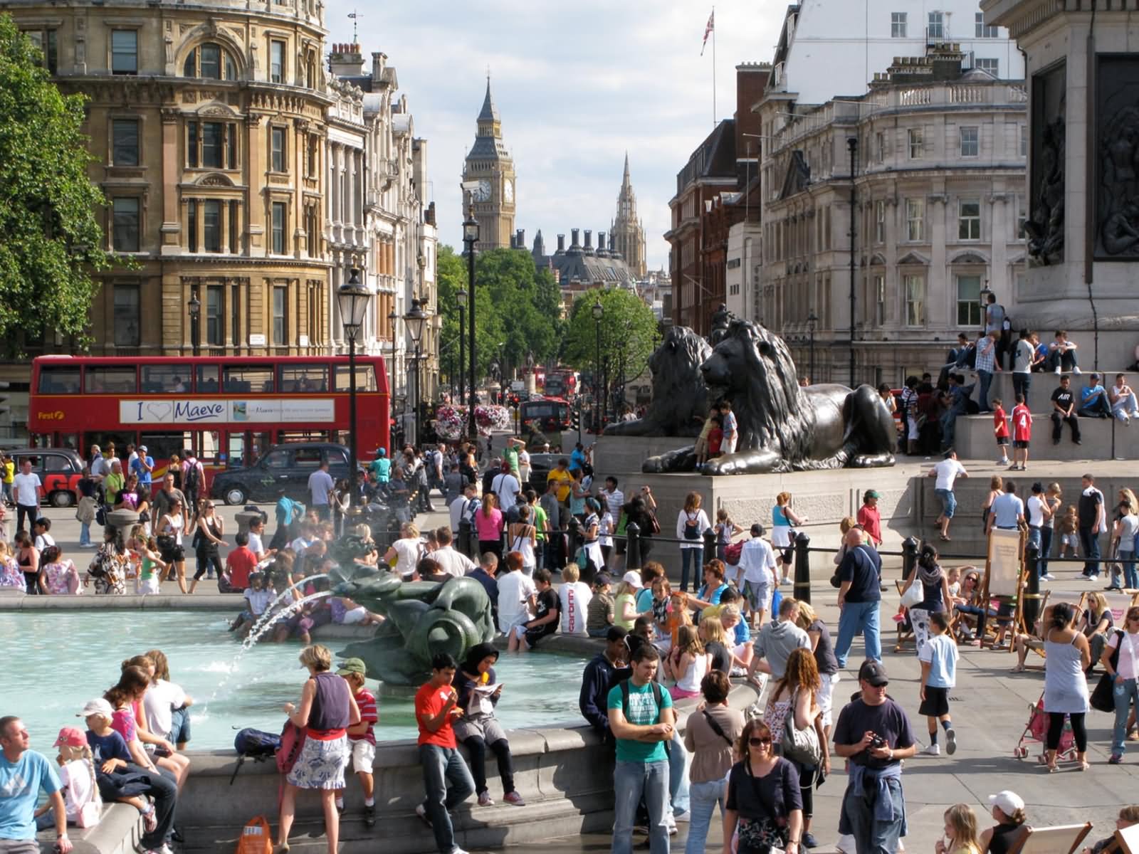 Tourist Enjoying Sunny Day At The Trafalgar Square