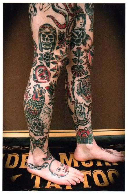 Traditional Tattoo On Both Leg By Stuart Cripwell