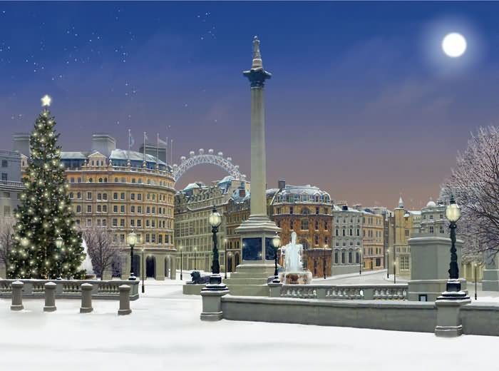 Trafalgar Square View With Full Moon At Night