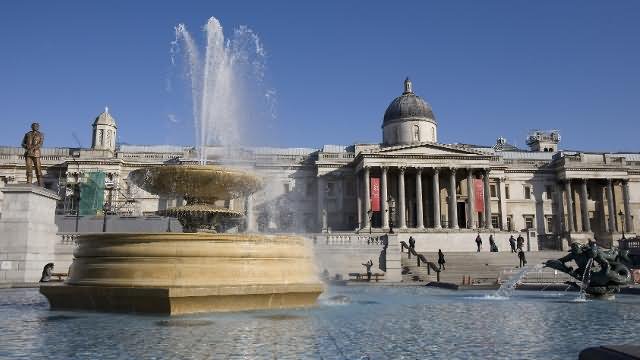 Very Beautiful Fountain At Trafalgar Square In London