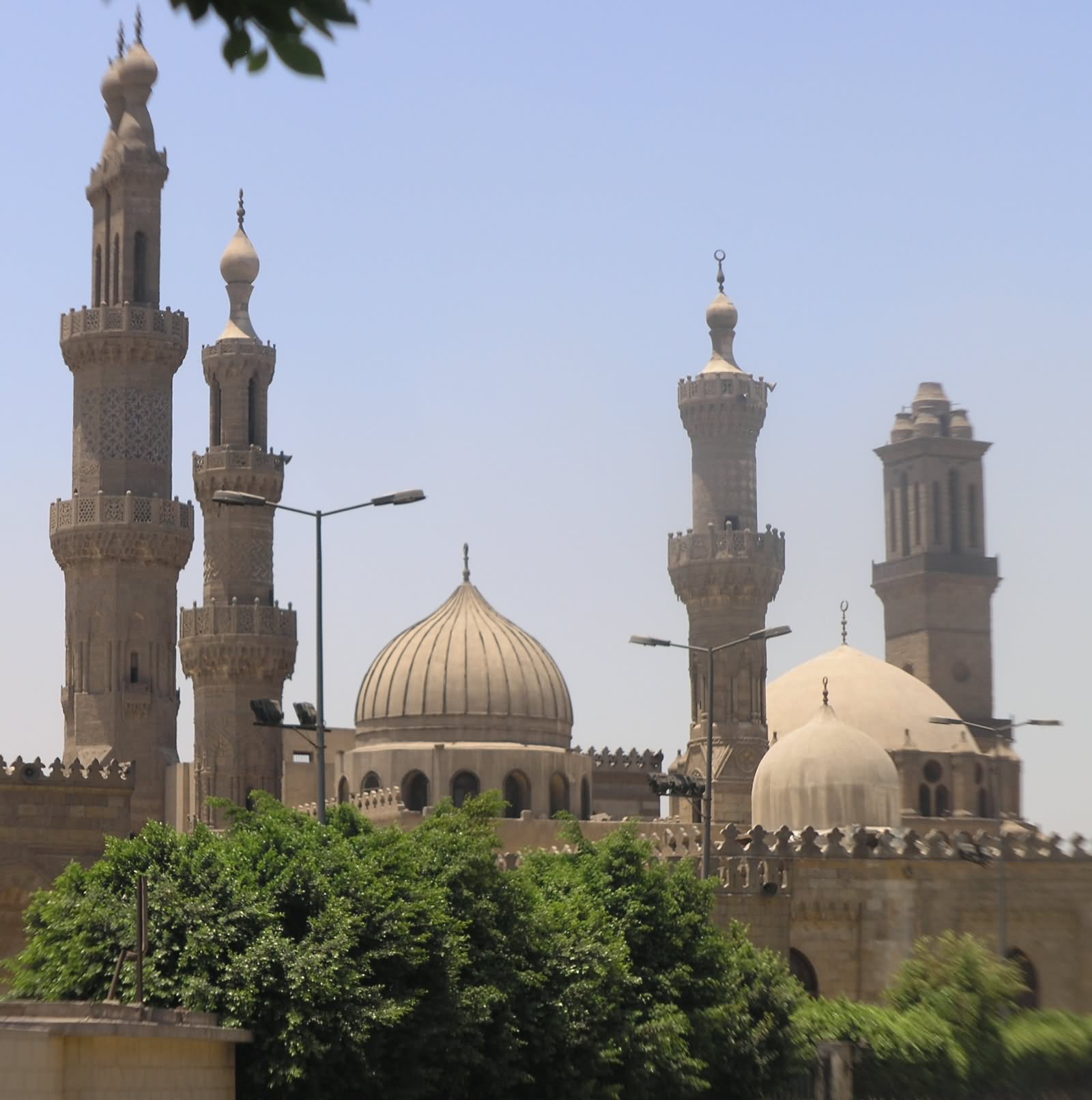 Four Minarets And Three Domes Visible Exterior View Of Al Azhar Mosque