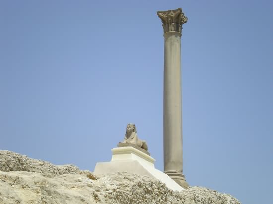 Pompey's Pillar And Sphinx In Alexandria, Egypt