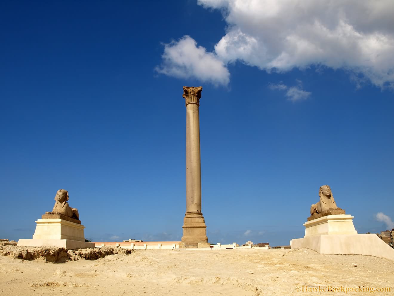 The Pompey's Pillar With Two Sphinx Statues