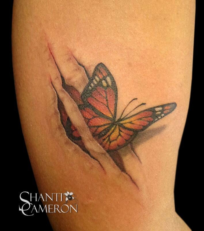 Torn Ripped Skin Butterfly Tattoo Design