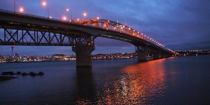 Auckland Harbour Bridge And Auckland City At Night