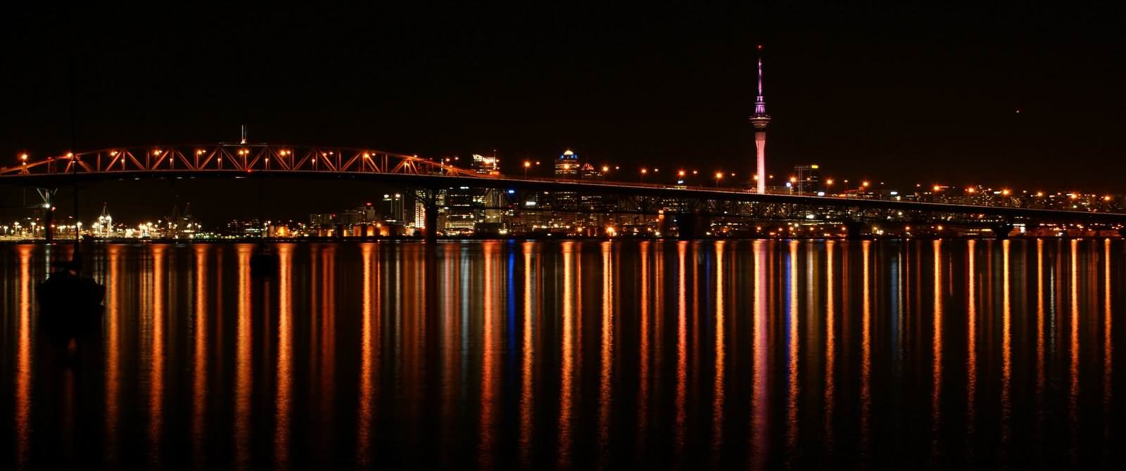 Auckland Harbour Bridge And City At Night