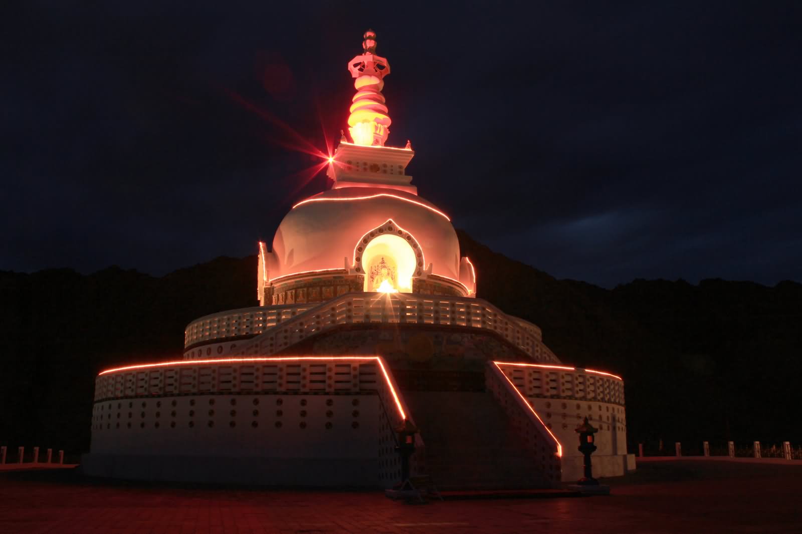 Beautiful Night View Of Shanti Stupa At Night