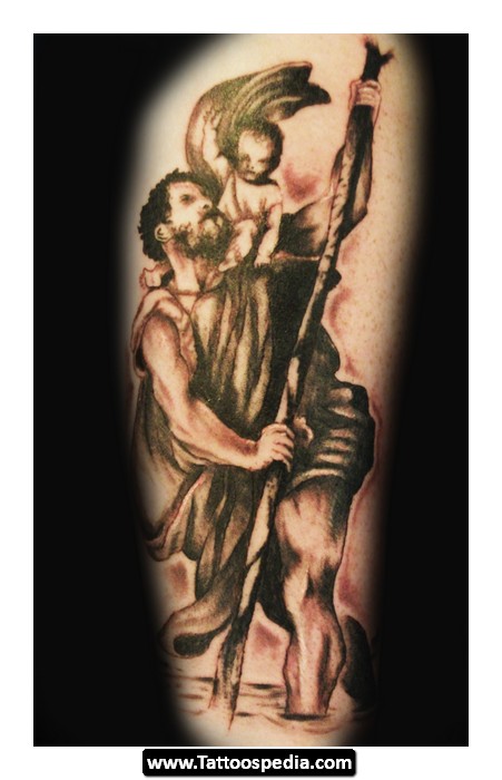 Black Ink Saint Christopher Tattoo Design