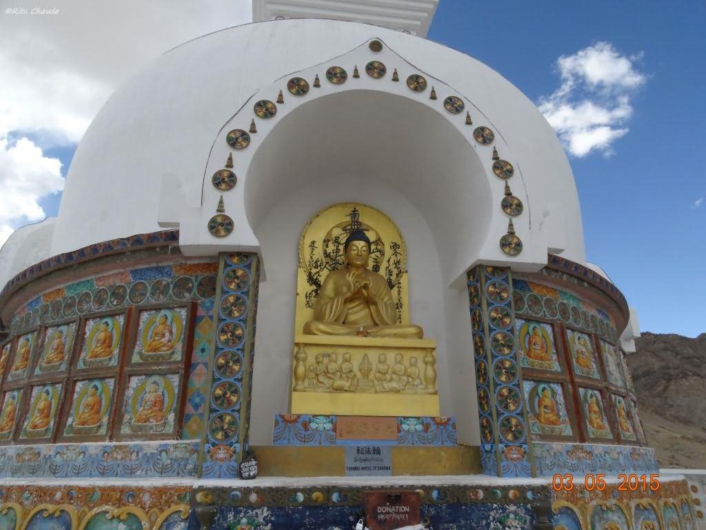 Closeup Of The Lord Buddha Statue At The Shanti Stupa