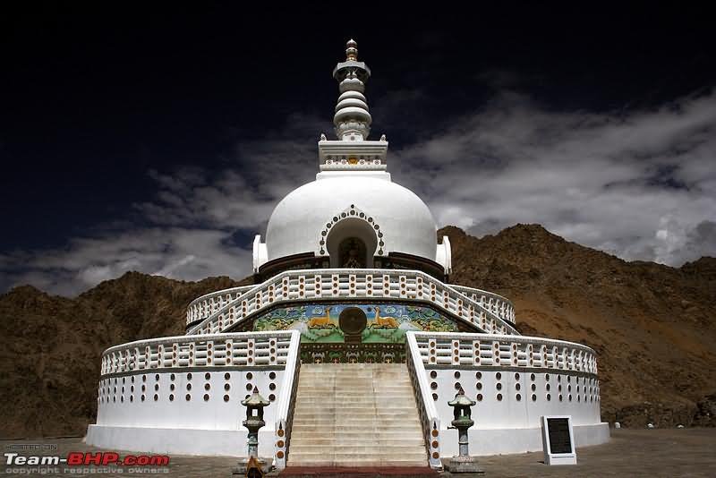 Front View Of The Shanti Stupa At Night