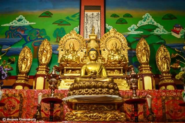 Golden Monuments Of Lord Buddha Insdie The Shanti Stupa