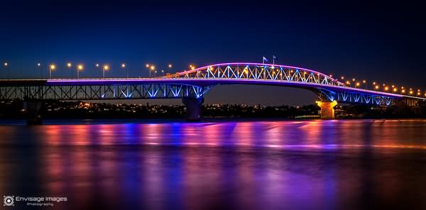 Harbour Bridge In Auckland At Night