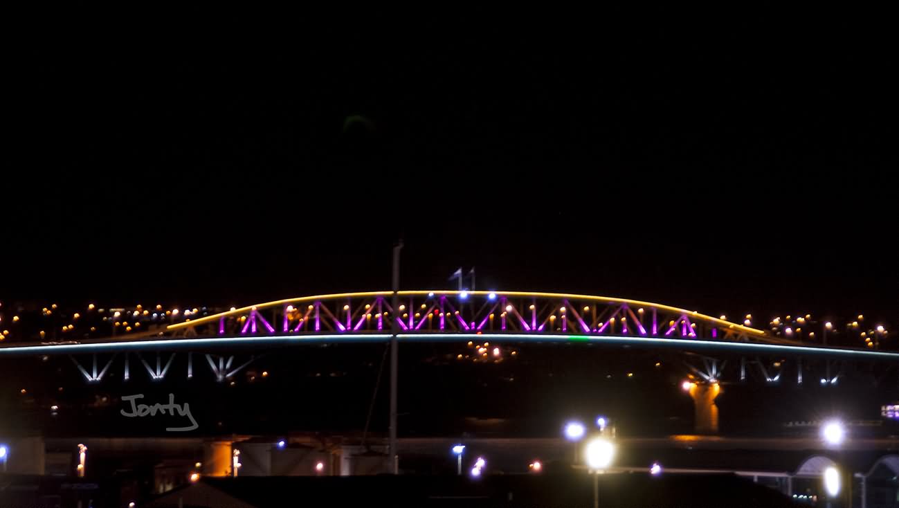 Lighting On The Auckland Harbour Bridge At Night