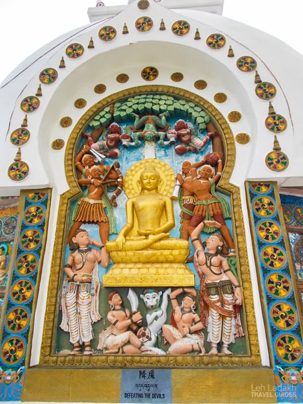 Lord Buddha Monument At The Shanti Stupa Walls