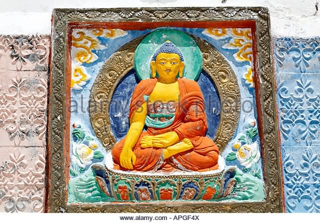 Lord Buddha Painting On Walls Of Shanti Stupa Inside Picture