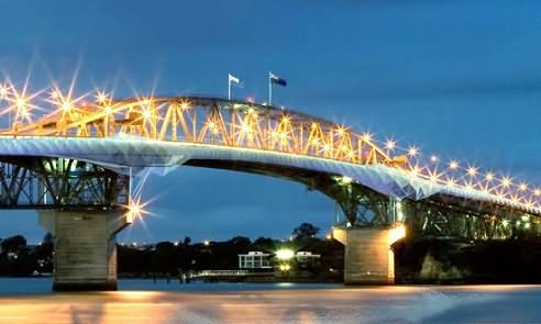 Night Lights On The Auckland Harbour Bridge