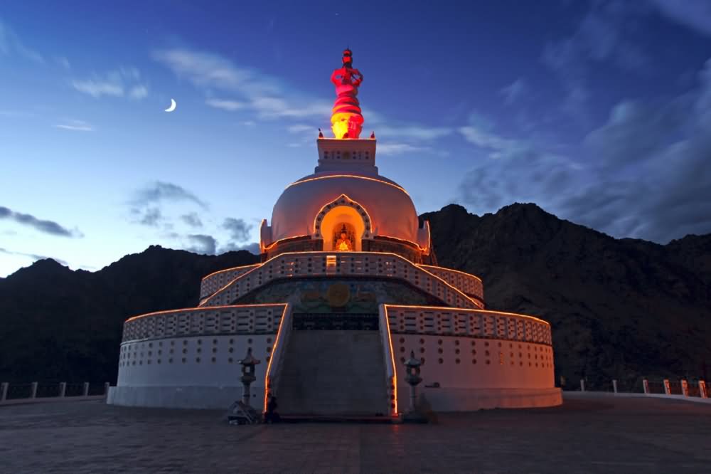 Night View Front Image Of The Shanti Stupa