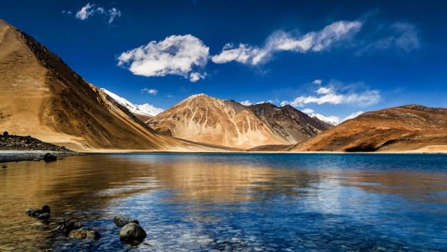 Pangong Tso Lake And Mountains During Sunset