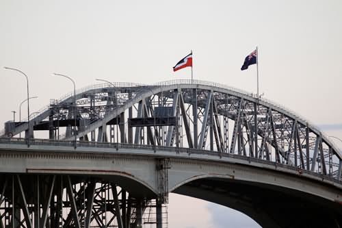 Rangatiratanga Flag Flying On Auckland Harbour Bridge