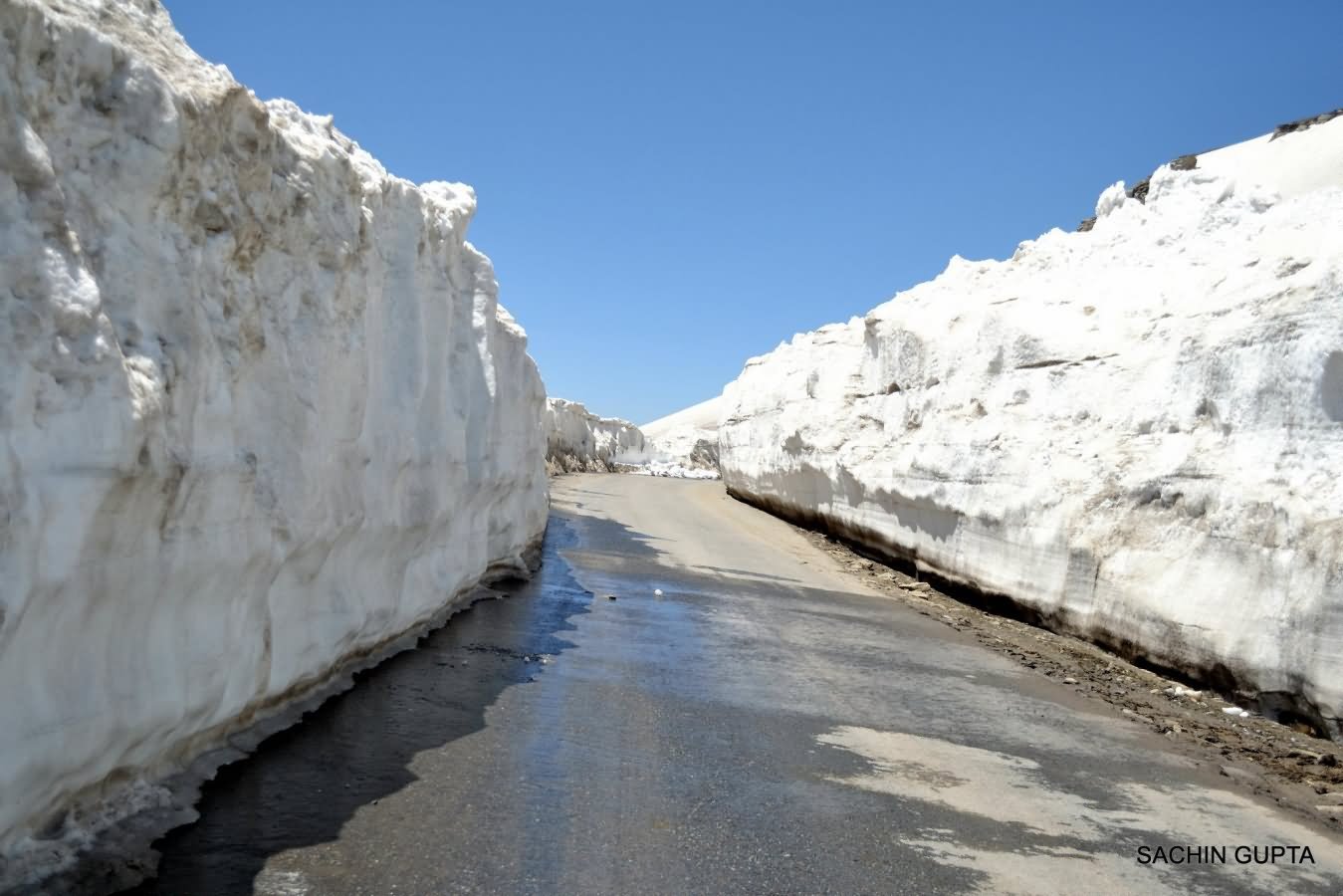 Road To Rohtang Pass With Snow Walls On Side