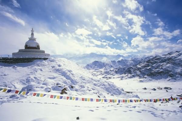 Shanti Stupa Covered With Snow