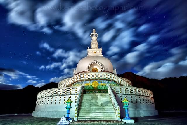 Shanti Stupa In Leh Ladakh At Night