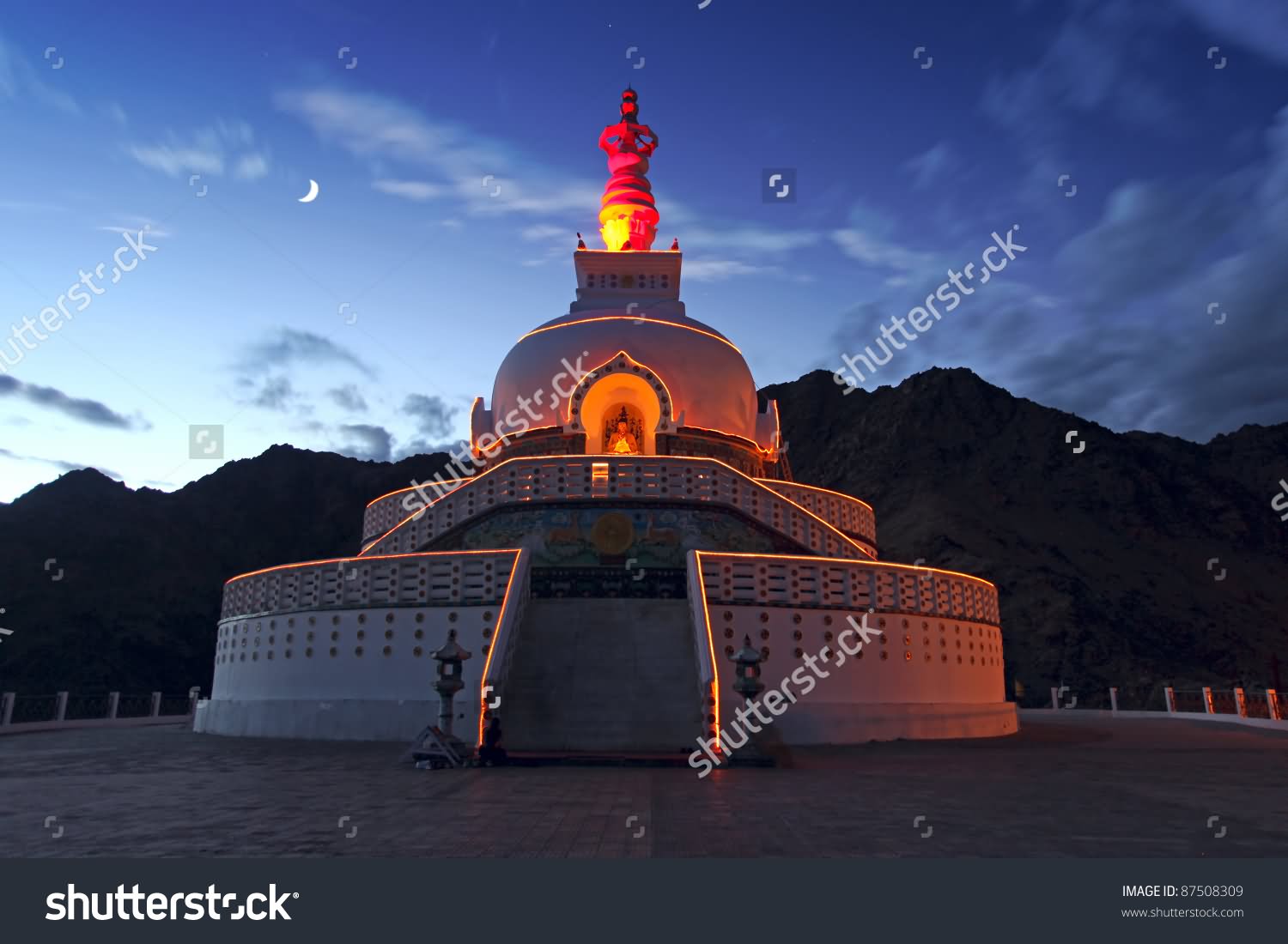 Shanti Stupa In Night Time Picture