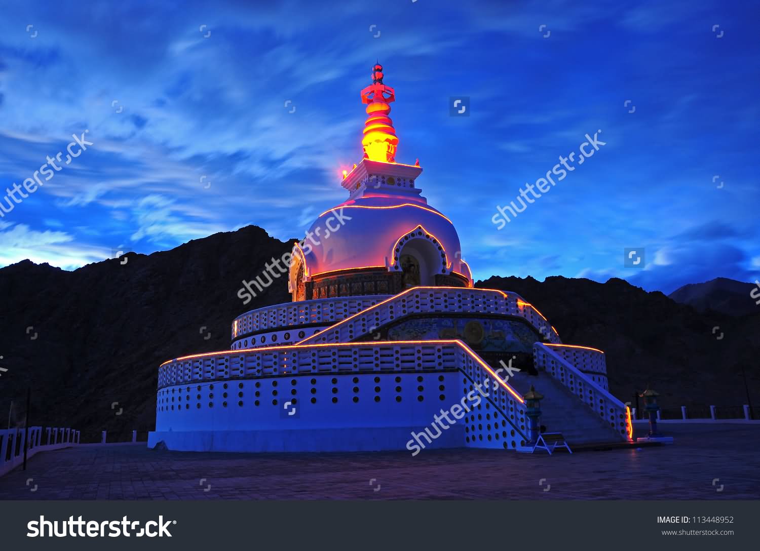 Shanti Stupa Night View