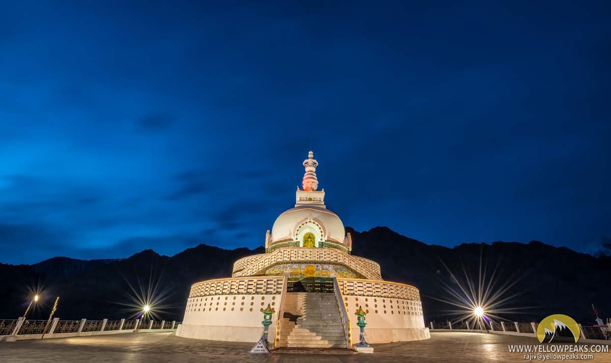 Shanti Stupa View During Night Time