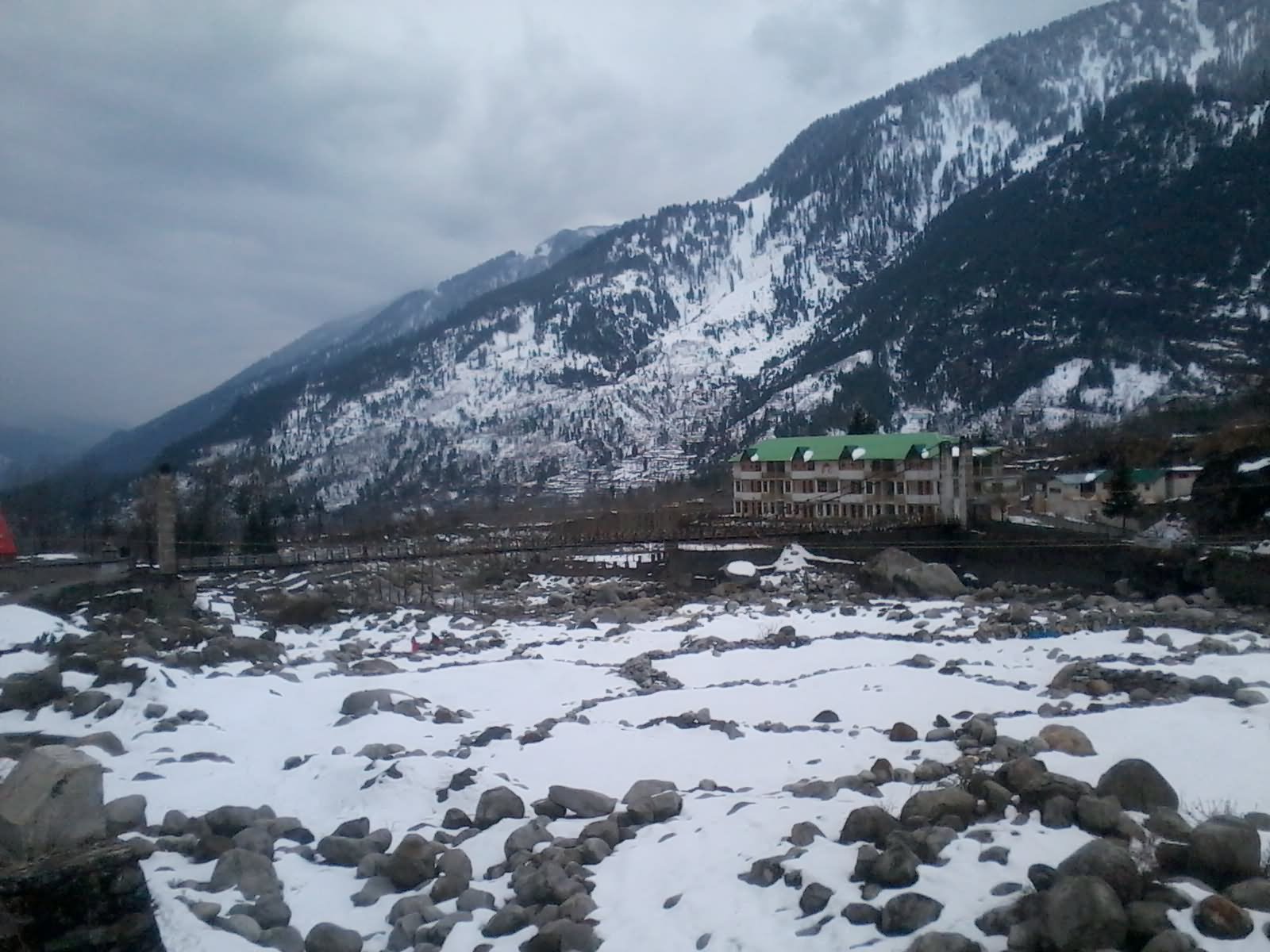 Snowfall On The Mountains Near Solang Valley