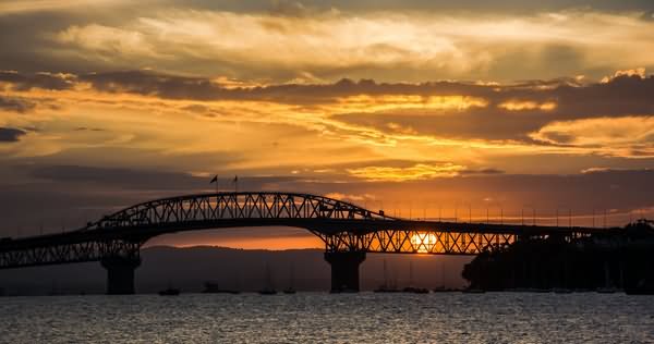 Sunset View Of The Auckland Harbour Bridge