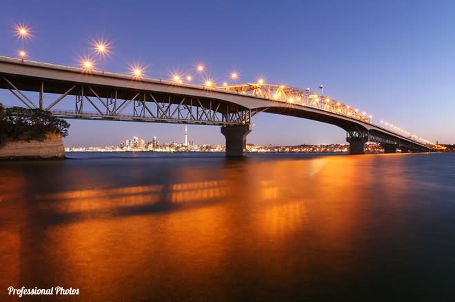 The Auckland Harbour Bridge During Sunset