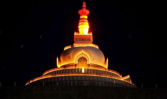 Top Of The Shanti Stupa At Night