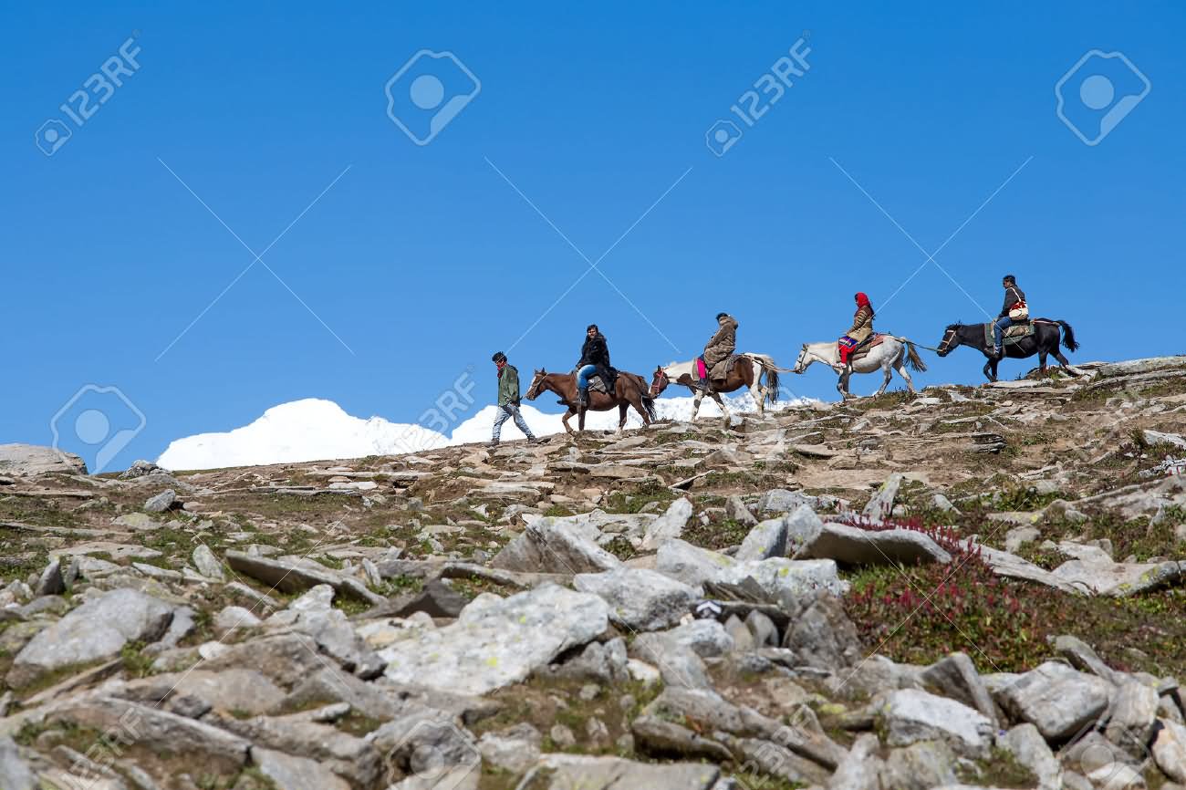 Toursits Enjoying Horse Riding At The Rohtang Pass, Manali