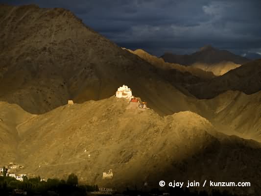 View Of Tsemo Monastery From Shanti Stupa In Leh Ladakh