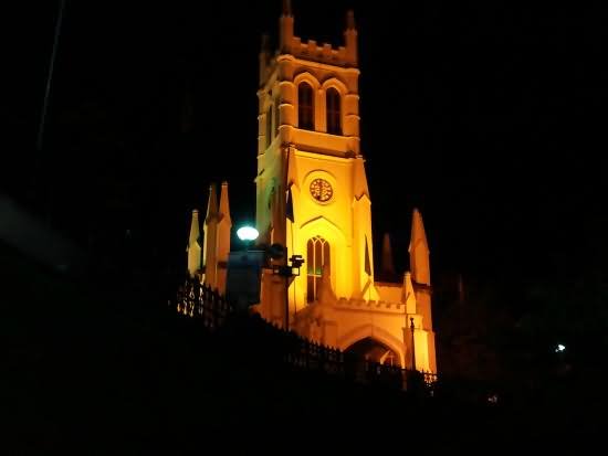 Adorable Night View Of The Christ Church, Shimla