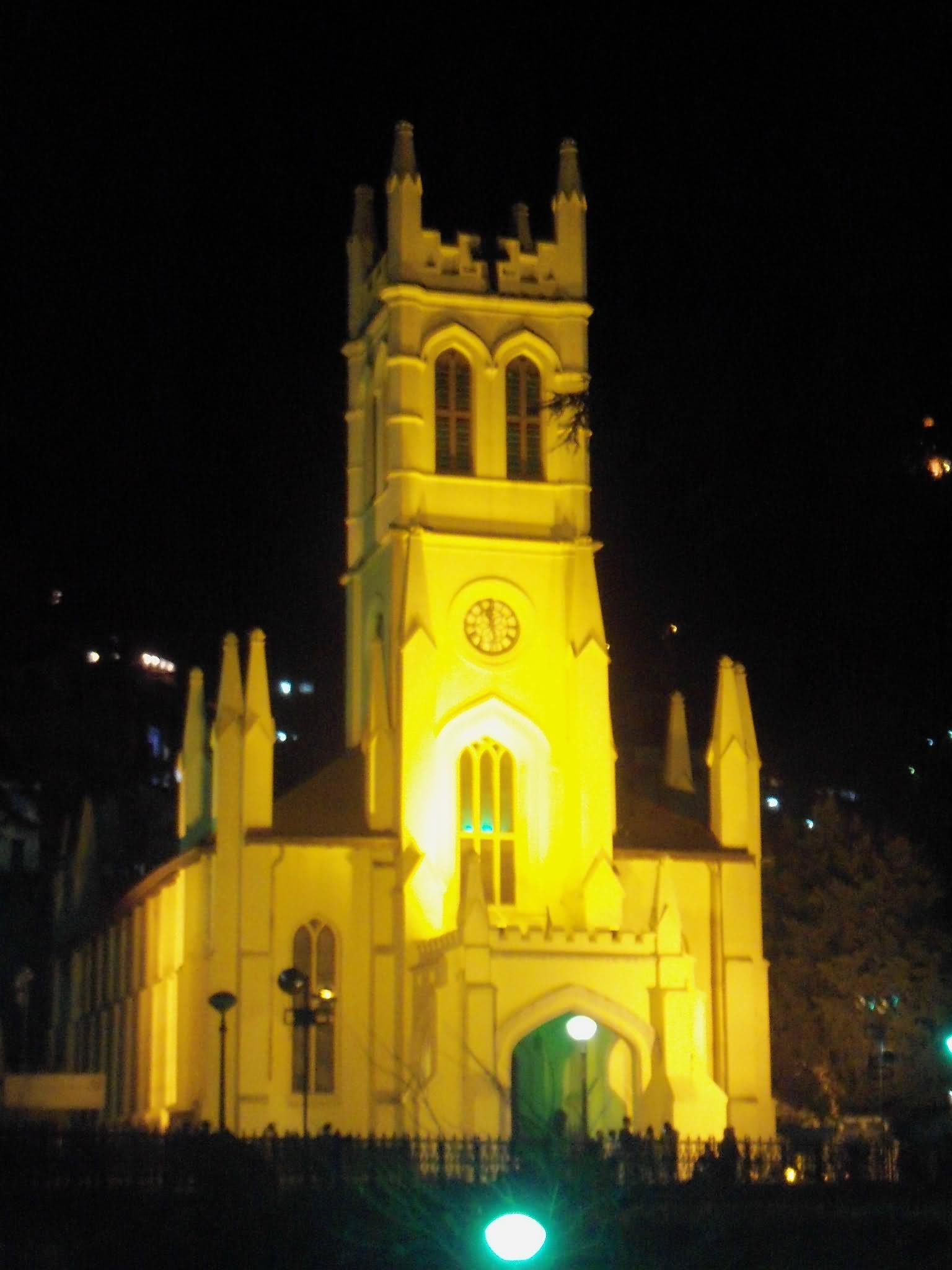 Adorable Night View Picture Of Christ Church In Shimla