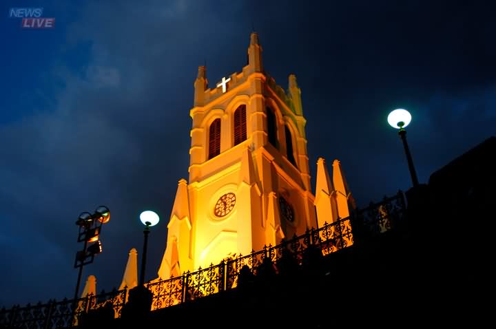 Christ Church At Shimla Night View From Below