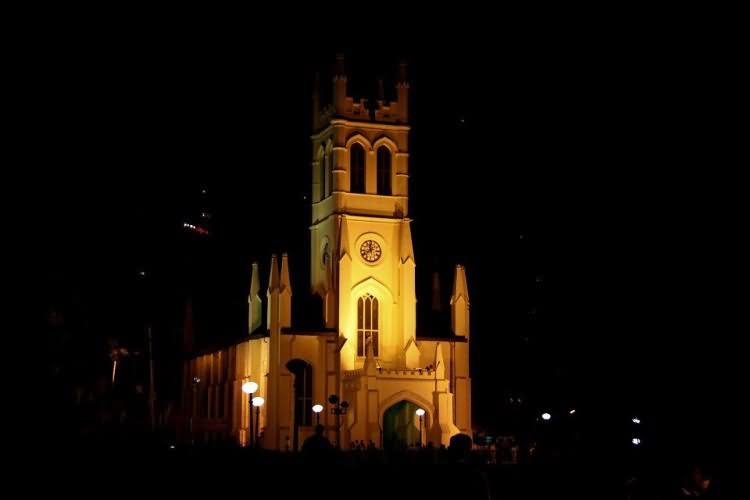 Christ Church In Shimla Illuminated At Night