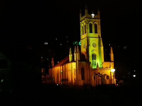 Christ Church In Shimla Lit Up Night