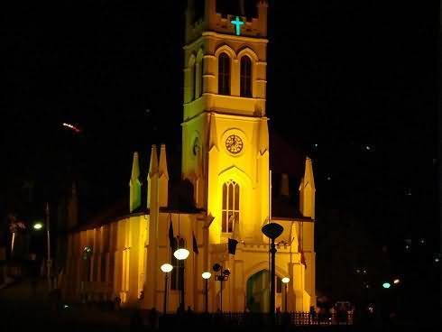 Christ Church In Shimla Night View