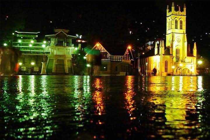 Christ Church, Shimla Lit Up At Night After Raining Picture