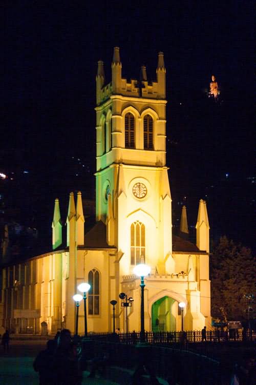 Front View Of Christ Church, Shimla At Night